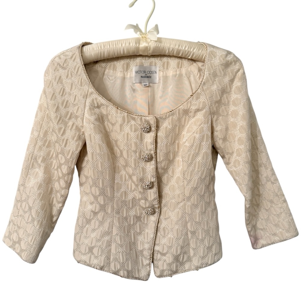 Victor Costa Vintage by Nahdrée Brocade Jacket Blazer 2P Champagne Jeweled